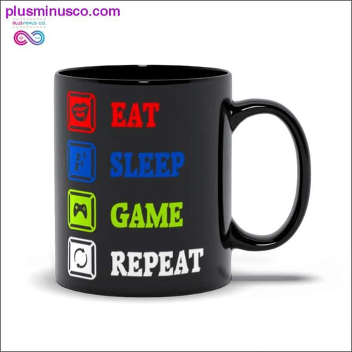Plus Minus Co EAT SLEEP GAME REPEAT Black Mugs