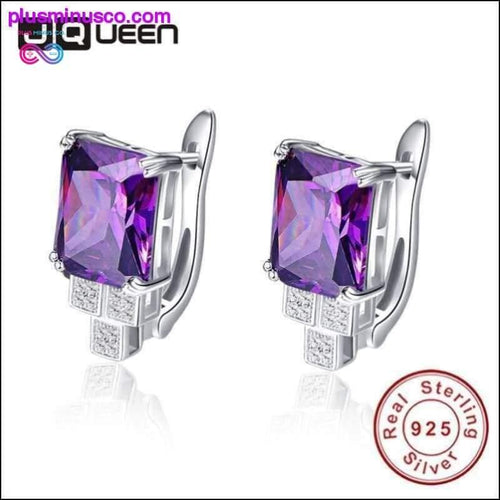 Plus Minus Co Elegant 8.15g Purple Stone Amethyst Earrings Clip Design for