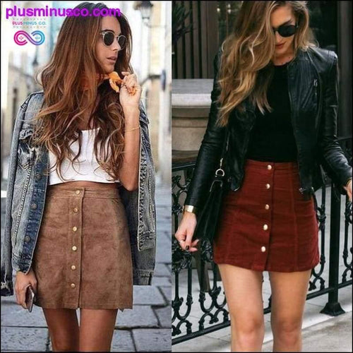 Plus Minus Co Elegant Summer-themed Suede Leather A-line Mini Skirt at