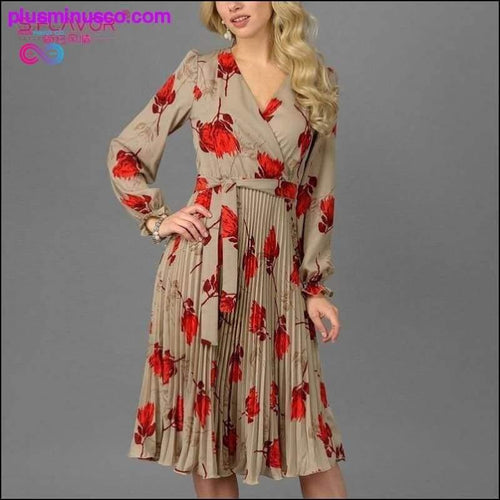 Plus Minus Co Elegant V-Neck Long Sleeve Dress || PlusMinusco.com