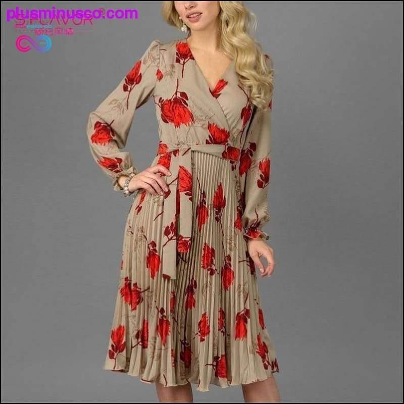 Plus Minus Co Elegant V-Neck Long Sleeve Dress || PlusMinusco.com