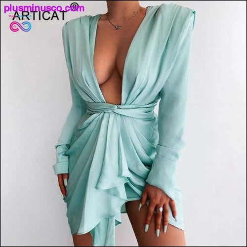 Plus Minus Co Elegant V-neck Sexy Bandage Mesh Pleated Party Dress at