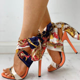 Plus Minus Co European and American Style Large Size Mini Monogram Stiletto Heel Bow Bandage, view 2