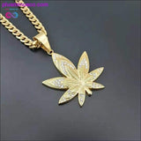 Plus Minus Co Hemp Leaf Pendant Necklaces For Men Gold Color Stainless, view 3