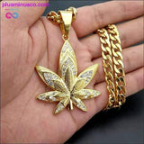 Plus Minus Co Hemp Leaf Pendant Necklaces For Men Gold Color Stainless, view 5