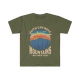 Plus Minus Co Faith can move the mountains, Matthew 17:20 Unisex Soft style T-Shirt, view 3