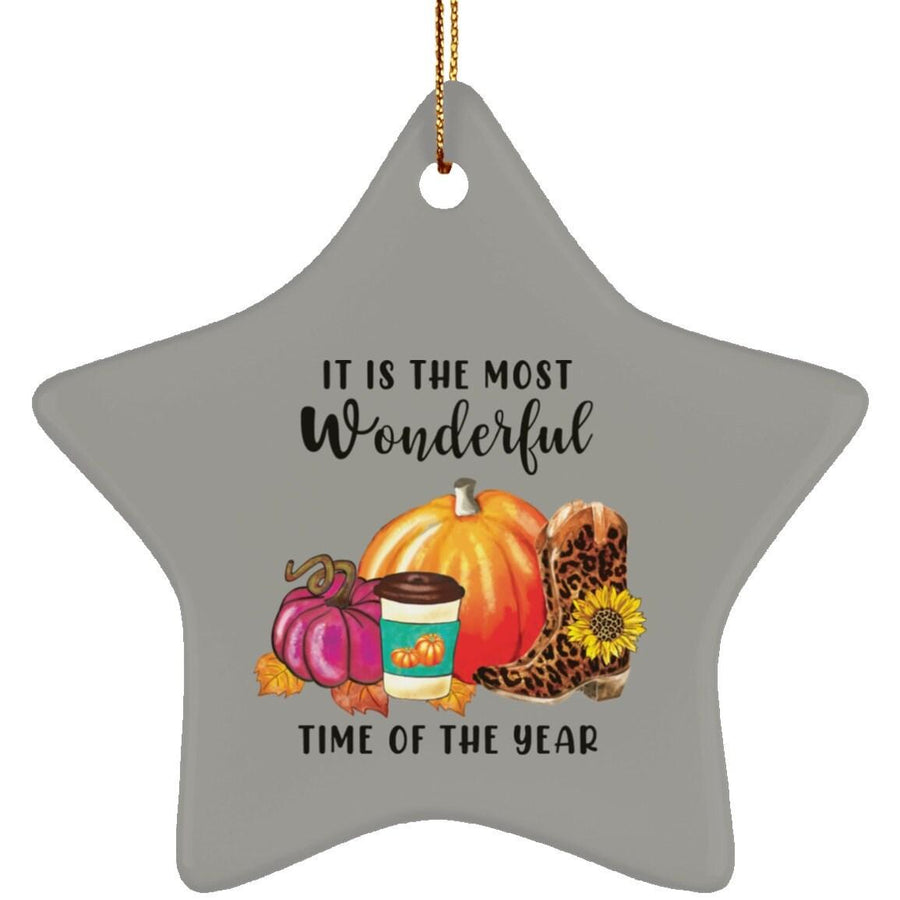 Plus Minus Co Fall and Halloween Ceramic Star Ornament, Fall/Autumn Star Decor, Pumpkin, Spicy Latte, Welcome Fall, Welcoming Autumn Star-shaped Ornament