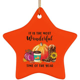 Plus Minus Co Fall and Halloween Ceramic Star Ornament, Fall/Autumn Star Decor, Pumpkin, Spicy Latte, Welcome Fall, Welcoming Autumn Star-shaped Ornament, view 2