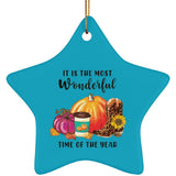 Plus Minus Co Fall and Halloween Ceramic Star Ornament, Fall/Autumn Star Decor, Pumpkin, Spicy Latte, Welcome Fall, Welcoming Autumn Star-shaped Ornament, view 4