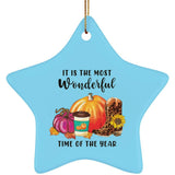 Plus Minus Co Fall and Halloween Ceramic Star Ornament, Fall/Autumn Star Decor, Pumpkin, Spicy Latte, Welcome Fall, Welcoming Autumn Star-shaped Ornament, view 5