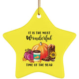Plus Minus Co Fall and Halloween Ceramic Star Ornament, Fall/Autumn Star Decor, Pumpkin, Spicy Latte, Welcome Fall, Welcoming Autumn Star-shaped Ornament, view 3