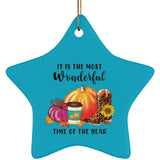 Plus Minus Co Fall and Halloween Ceramic Star Ornament, Fall/Autumn Star Decor, Pumpkin, Spicy Latte, Welcome Fall, Welcoming Autumn Star-shaped Ornament, view 4