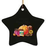 Plus Minus Co Fall and Halloween Ceramic Star Ornament, Fall/Autumn Star Decor, Pumpkin, Spicy Latte, Welcome Fall, Welcoming Autumn Star-shaped Ornament, view 6