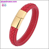 Plus Minus Co Fashion Black Red Leather Bracelets Men Wrist Band Stainless, view 2