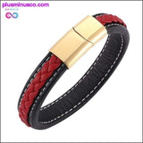 Plus Minus Co Fashion Black Red Leather Bracelets Men Wrist Band Stainless, view 3
