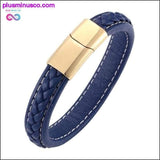 Plus Minus Co Fashion Black Red Leather Bracelets Men Wrist Band Stainless, view 4