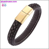 Plus Minus Co Fashion Black Red Leather Bracelets Men Wrist Band Stainless, view 5