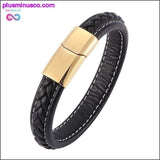Plus Minus Co Fashion Black Red Leather Bracelets Men Wrist Band Stainless, view 6
