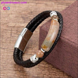 Plus Minus Co Genuine Leather Bracelet Men Multilayer Rope Natural Stone, view 2