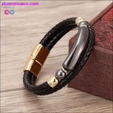 Plus Minus Co Genuine Leather Bracelet Men Multilayer Rope Natural Stone, view 3