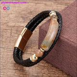 Plus Minus Co Genuine Leather Bracelet Men Multilayer Rope Natural Stone, view 4
