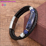Plus Minus Co Genuine Leather Bracelet Men Multilayer Rope Natural Stone, view 5