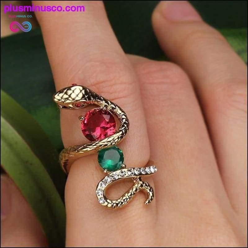 Plus Minus Co Fashion Multi color Snake Rhinestone Rings For Women Gold
