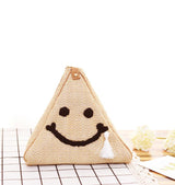 Plus Minus Co Woven Bag Straw Sling Bag Smiley Face Design, view 2