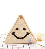 Plus Minus Co Woven Bag Straw Sling Bag Smiley Face Design, view 3