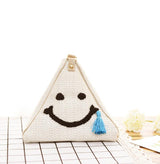 Plus Minus Co Woven Bag Straw Sling Bag Smiley Face Design, view 6