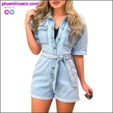 Plus Minus Co Fashion Women Denim Playsuits Sexy Lapel Short Sleeve Pocket, view 3