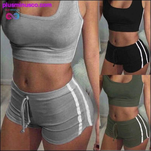 Plus Minus Co Fashion Women Sports Suit Crop Top+ Shorts Two-piece Outfit