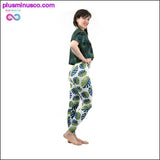 Plus Minus Co Fashion Women Trend Green Leaves Pattern White Leggings, view 2