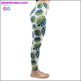 Plus Minus Co Fashion Women Trend Green Leaves Pattern White Leggings, view 6