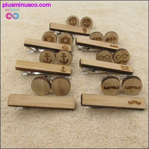 Plus Minus Co Fashionable Anchor, Skull, Bat Wood Tie Clips & Cufflinks