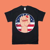 Plus Minus Co Female Fist Grunge, American Flag T-Shirts, Female First, Girl Empowerment, Female Symbol Shirt, Feminist Movement, Feminism Art Shirt, view 2