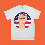 Plus Minus Co Female Fist Grunge, American Flag T-Shirts, Female First, Girl Empowerment, Female Symbol Shirt, Feminist Movement, Feminism Art Shirt, view 3