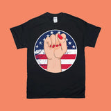 Plus Minus Co Female Fist Grunge, American Flag T-Shirts, Female First, Girl Empowerment, Female Symbol Shirt, Feminist Movement, Feminism Art Shirt, view 2