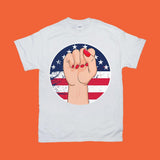 Plus Minus Co Female Fist Grunge, American Flag T-Shirts, Female First, Girl Empowerment, Female Symbol Shirt, Feminist Movement, Feminism Art Shirt, view 3