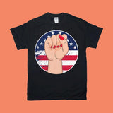Plus Minus Co Female Fist Grunge, American Flag T-Shirts, Female First, Girl Empowerment, Female Symbol Shirt, Feminist Movement, Feminism Art Shirt, view 2
