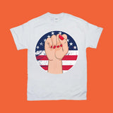 Plus Minus Co Female Fist Grunge, American Flag T-Shirts, Female First, Girl Empowerment, Female Symbol Shirt, Feminist Movement, Feminism Art Shirt, view 3