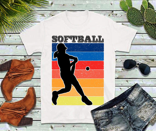 Plus Minus Co Female Softball Player | Retro Sunset T-Shirts