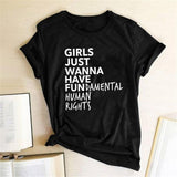 Plus Minus Co Feminist Feminism T Shirt Girls Just Wanna Have Fundamental Human Rights Letter Print T Shirt Women Short Sleeve Summer Tops Tee, view 4