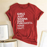 Plus Minus Co Feminist Feminism T Shirt Girls Just Wanna Have Fundamental Human Rights Letter Print T Shirt Women Short Sleeve Summer Tops Tee, view 5