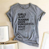 Plus Minus Co Feminist Feminism T Shirt Girls Just Wanna Have Fundamental Human Rights Letter Print T Shirt Women Short Sleeve Summer Tops Tee, view 3