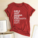 Plus Minus Co Feminist Feminism T Shirt Girls Just Wanna Have Fundamental Human Rights Letter Print T Shirt Women Short Sleeve Summer Tops Tee, view 5