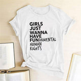 Plus Minus Co Feminist Feminism T Shirt Girls Just Wanna Have Fundamental Human Rights Letter Print T Shirt Women Short Sleeve Summer Tops Tee, view 2