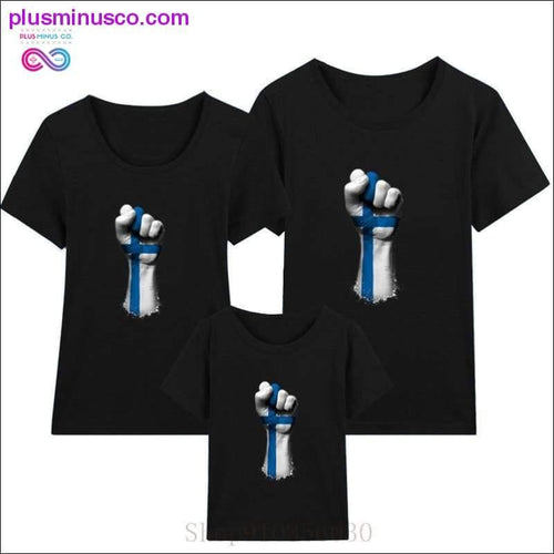 Plus Minus Co Flag of Finland on a Raised Clenched Fist family matching