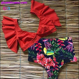 Plus Minus Co Floral Ruffled Hem Bikini Set Flora V-Neck High-Waisted Two, view 3