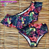 Plus Minus Co Floral Ruffled Hem Bikini Set Flora V-Neck High-Waisted Two, view 4